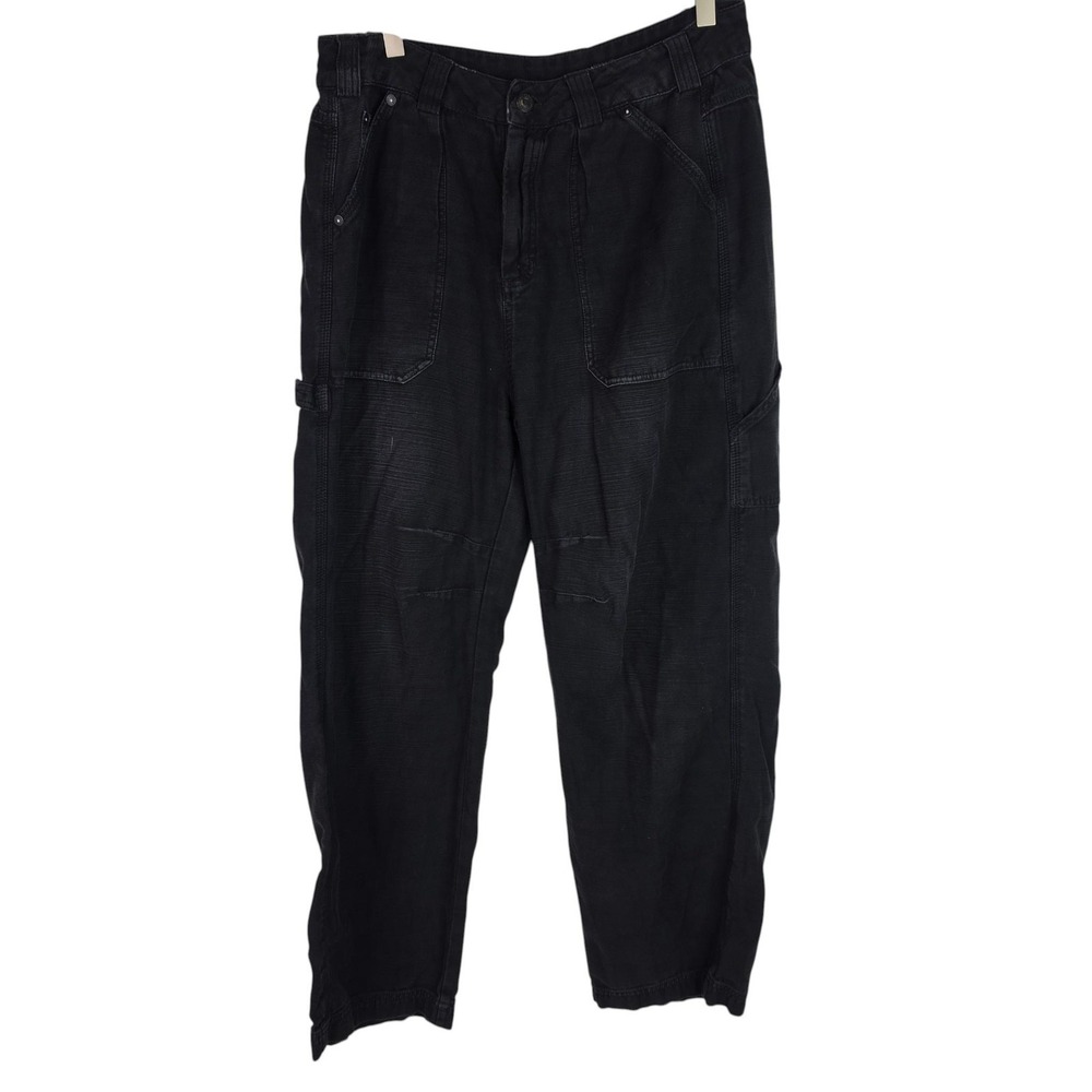 FREE PEOPLE Pants Womens 8 Black Carpenter Crop Cotton Twill Utility Pockets